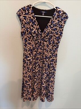 Chaps Black, Blue & Beige Cap-Sleeve V-Neck Dress